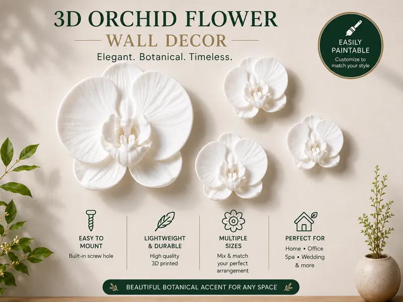 Orchid Flower Wall Art Decor with Hidden ScrewHole
