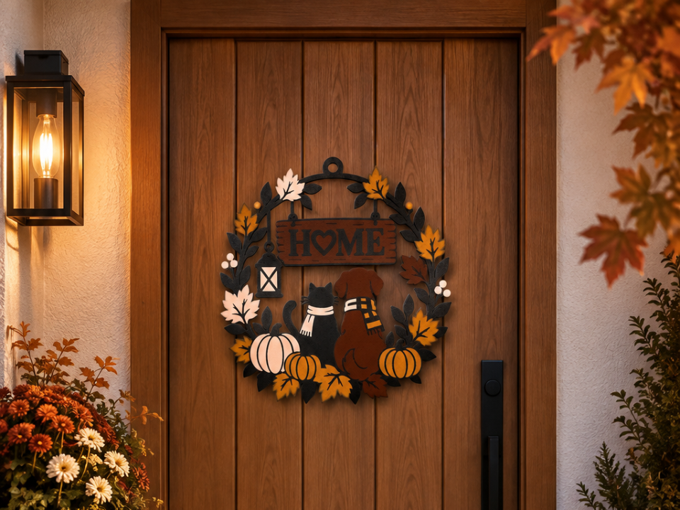Autumn Home Wreath – Cat & Dog - 1
