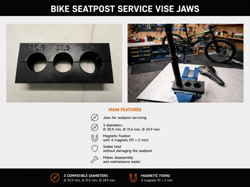 Vise jaws for servicing mountain bike seatposts