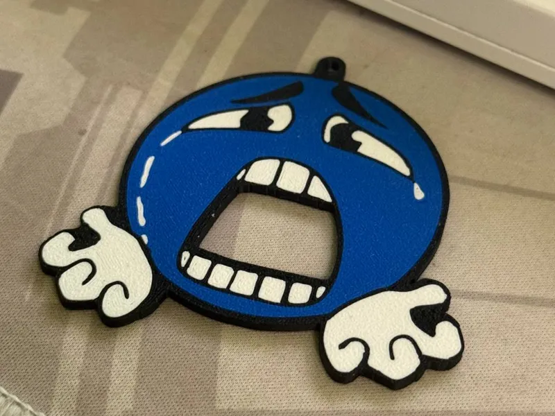 2d Blue Face Emoji Keychain