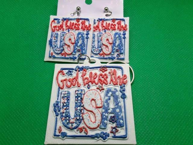 God bless the USA earrings & keychains