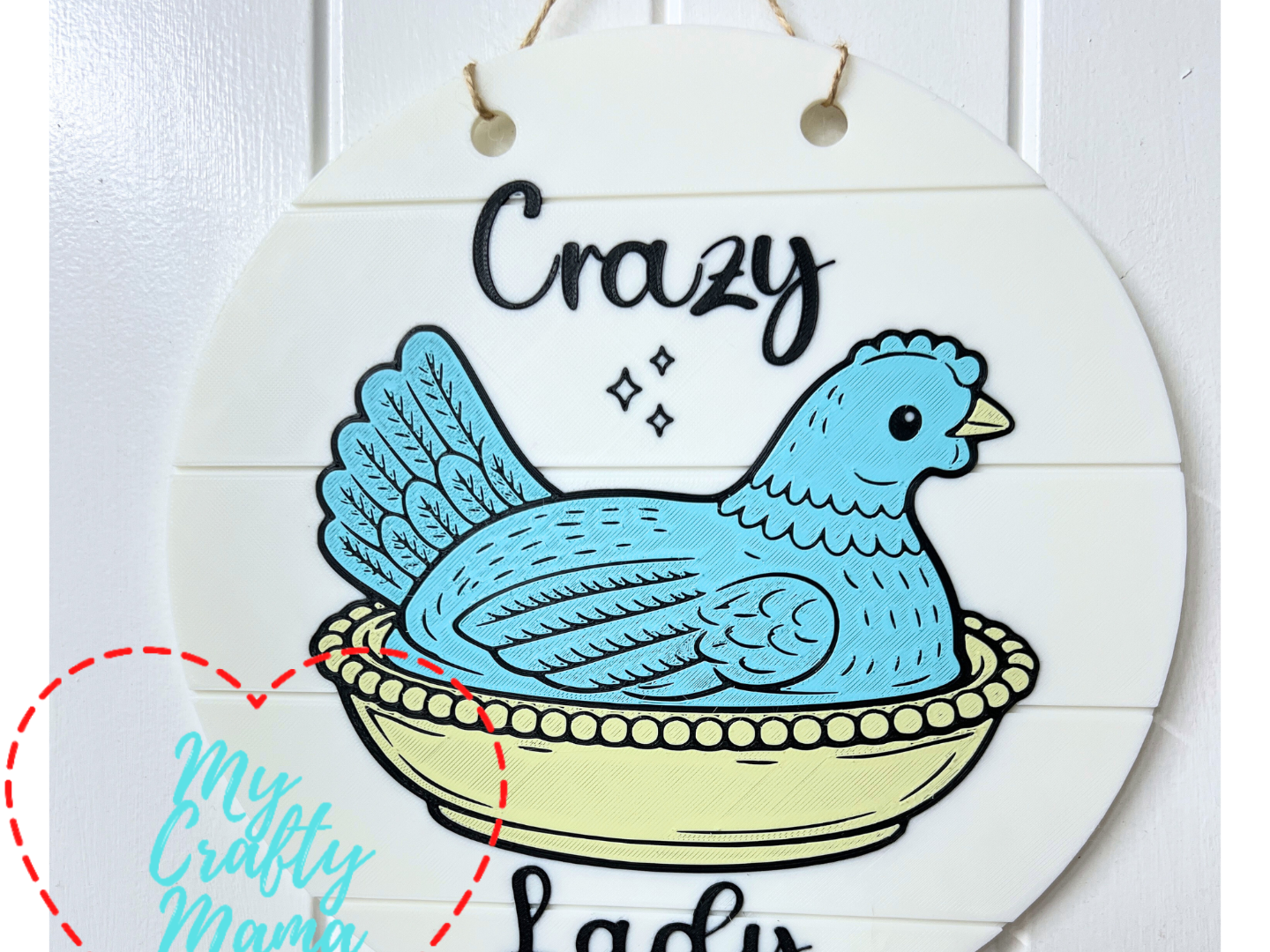 Hen on Nest Crazy Chicken Lady Faux Wood  Sign