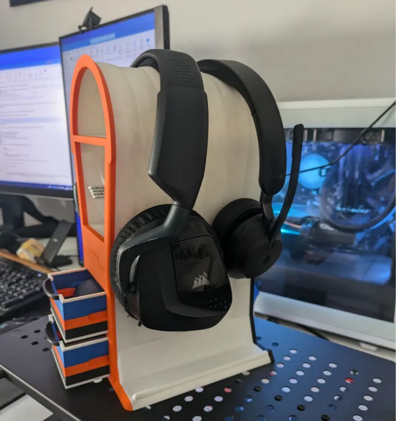 Large Dual Headset Rest with Compartments, Drawers