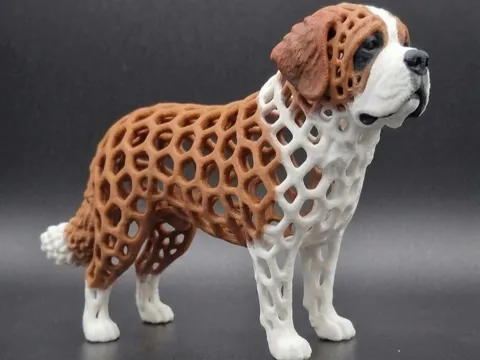 Figura decorativa: Stylized Voronoi Dog St. Bernard Figure Sculpture — referencia de MakerWorld