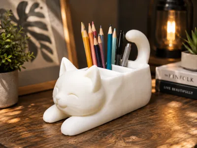 Cute Cat Desk Organizer-3D Print Model