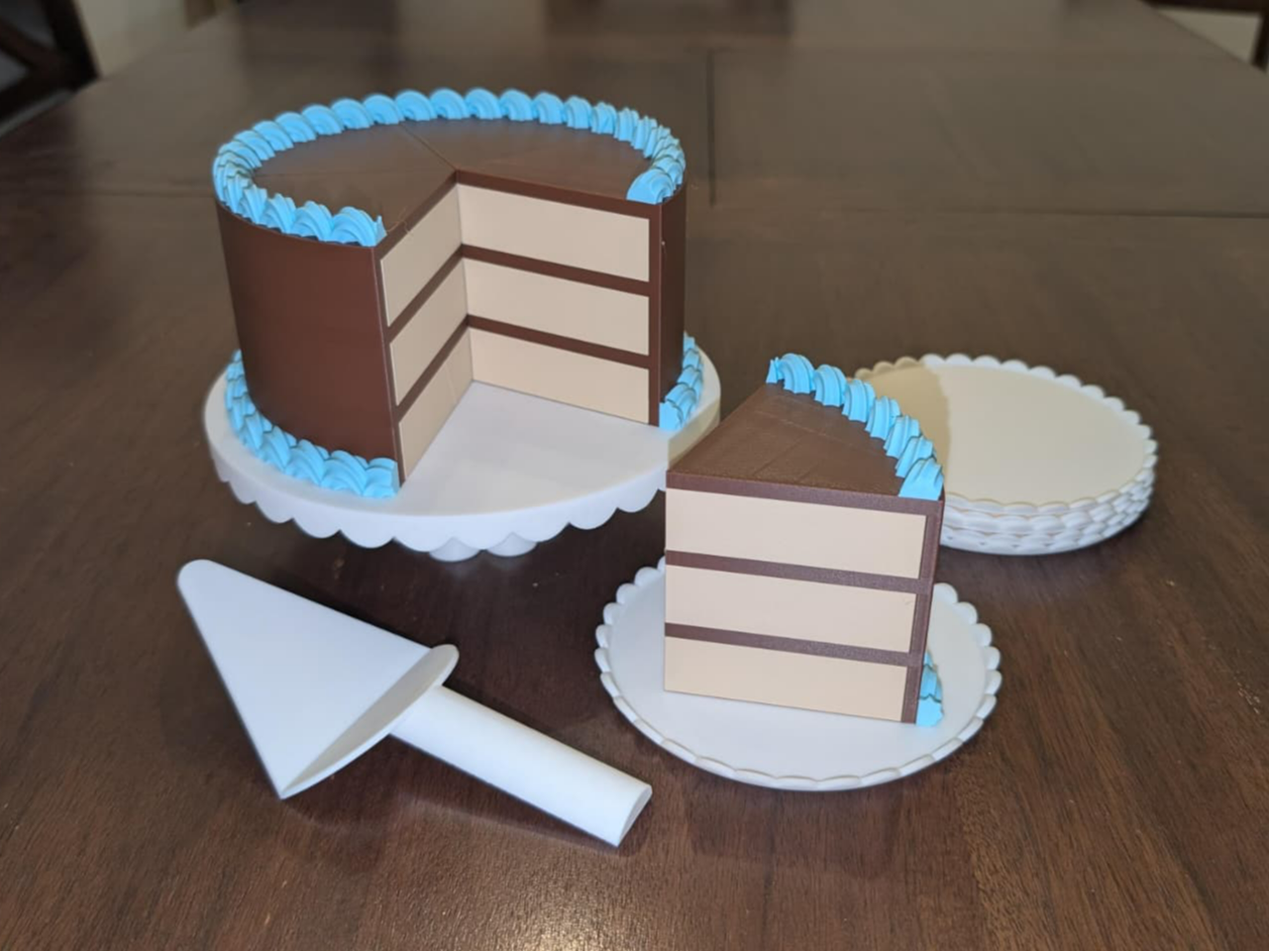 Toy Cake with Stand, Plates, and Spatula