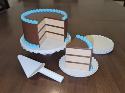 Toy Cake with Stand, Plates, and Spatula