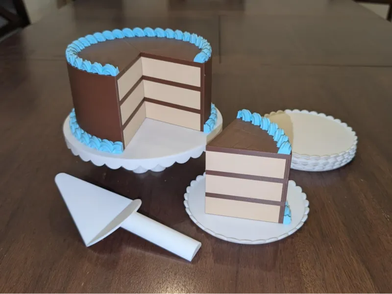 Toy Cake with Stand, Plates, and Spatula