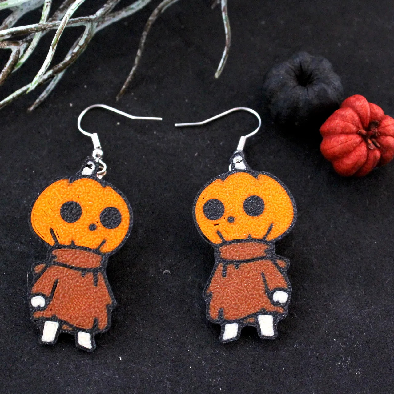 Pumpkin Scarecrow Earrings Halloween view 2