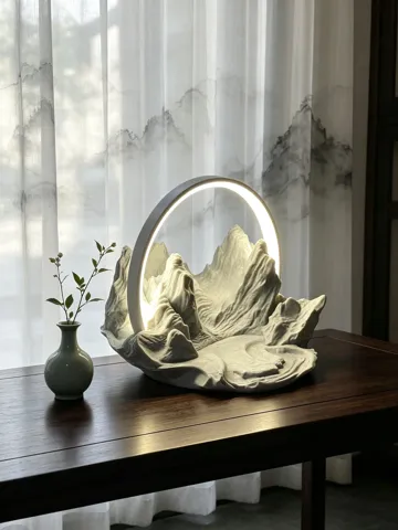 Accesorio de iluminación decorativa: The Zen Landscape Lamp: Lunar Ring, Sculpted Peaks — vista de referencia 4