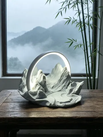 Accesorio de iluminación decorativa: The Zen Landscape Lamp: Lunar Ring, Sculpted Peaks — vista de referencia 3