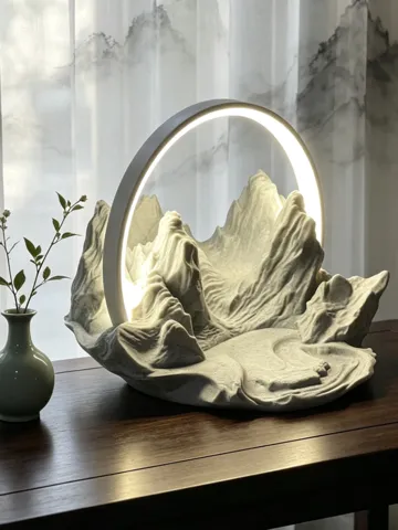 Accesorio de iluminación decorativa: The Zen Landscape Lamp: Lunar Ring, Sculpted Peaks — vista de referencia 2