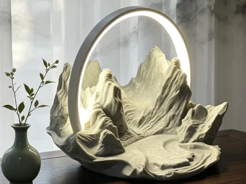 Accesorio de iluminación decorativa: The Zen Landscape Lamp: Lunar Ring, Sculpted Peaks — referencia de MakerWorld