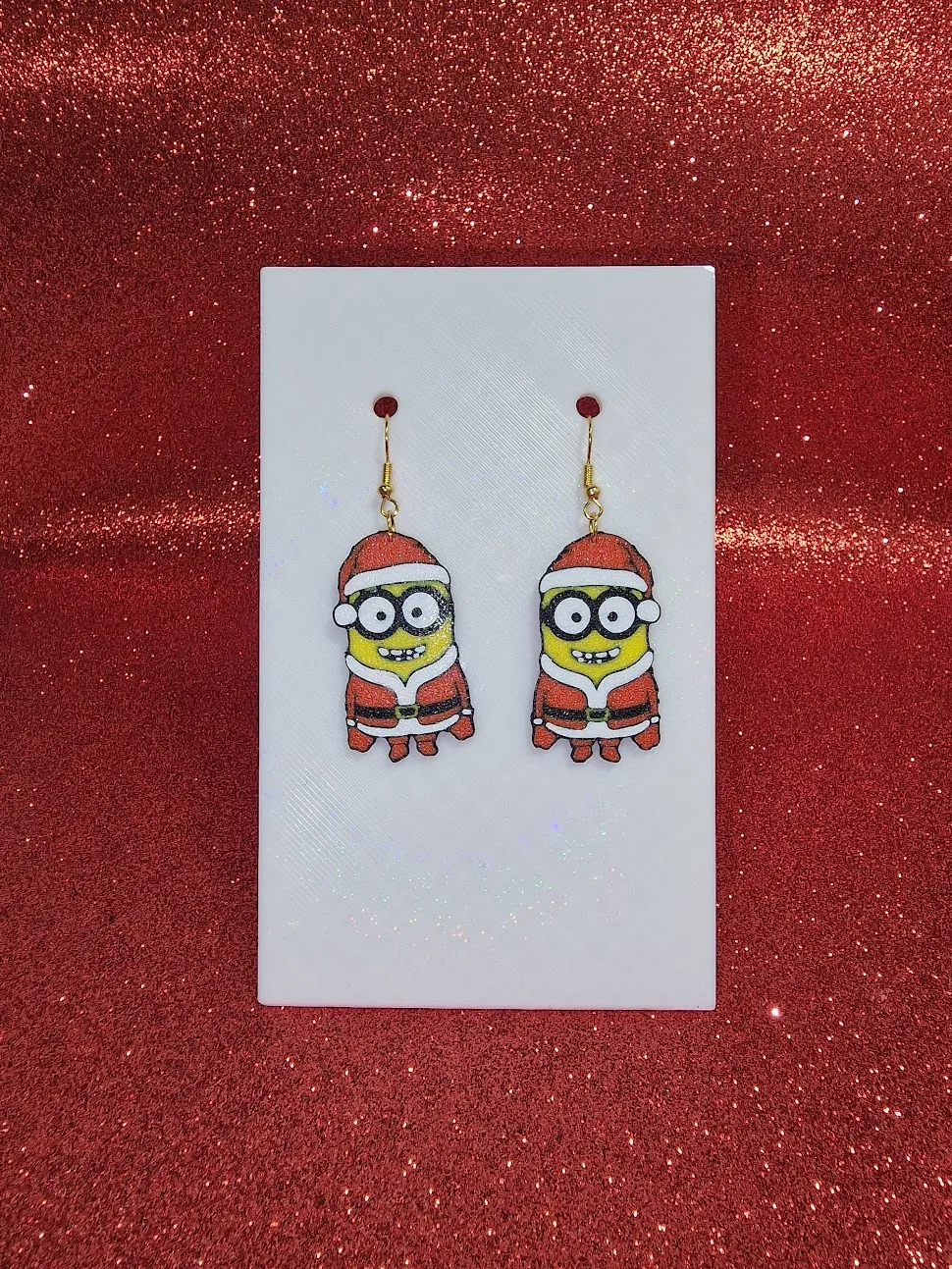 Christmas minion earrings view 2