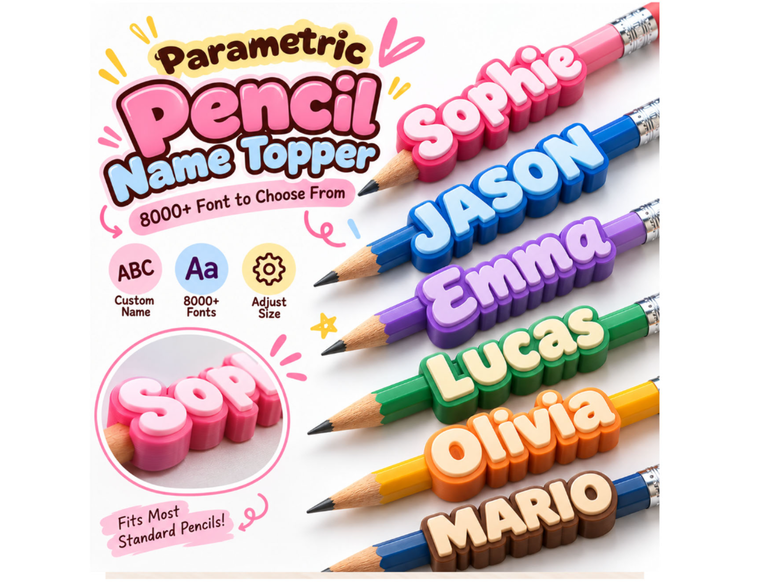 8000 font Parametric Custom Names – Pencil Topper - 1