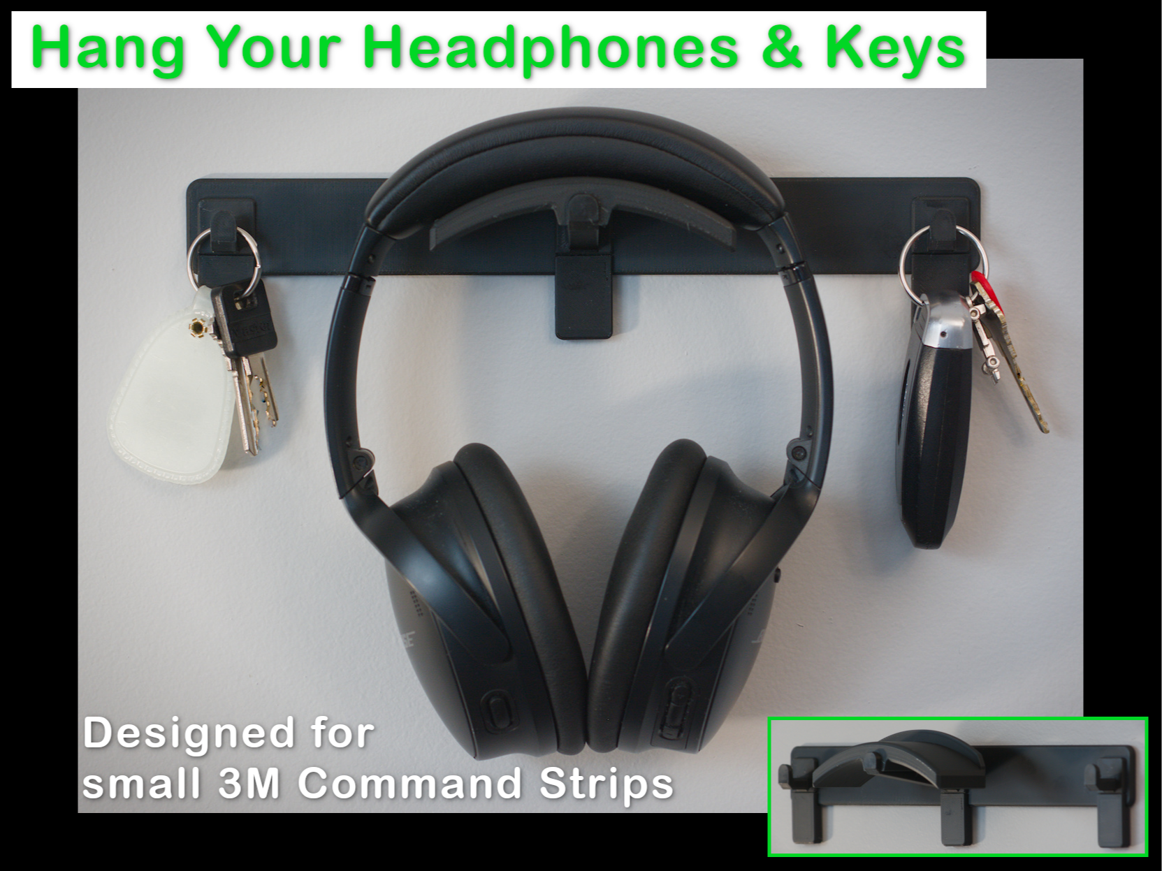 Headphones & Keys Hooks (for 3M Command Strips)