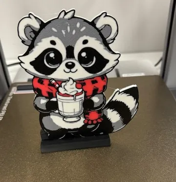 Festive Hot Chocolate Raccoon with Stand
