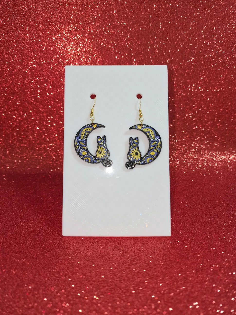 Mandala cat earrings view 2