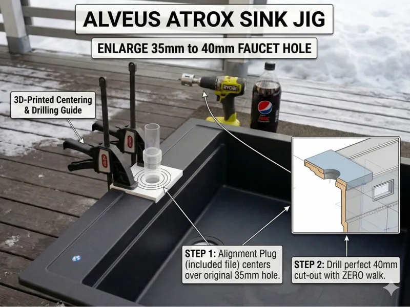 Alveus Atrox sink hole drilling jig 35mm to 40mm