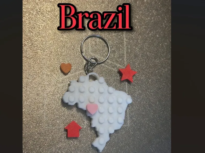 Brazil Block Brick Keychain with Heart