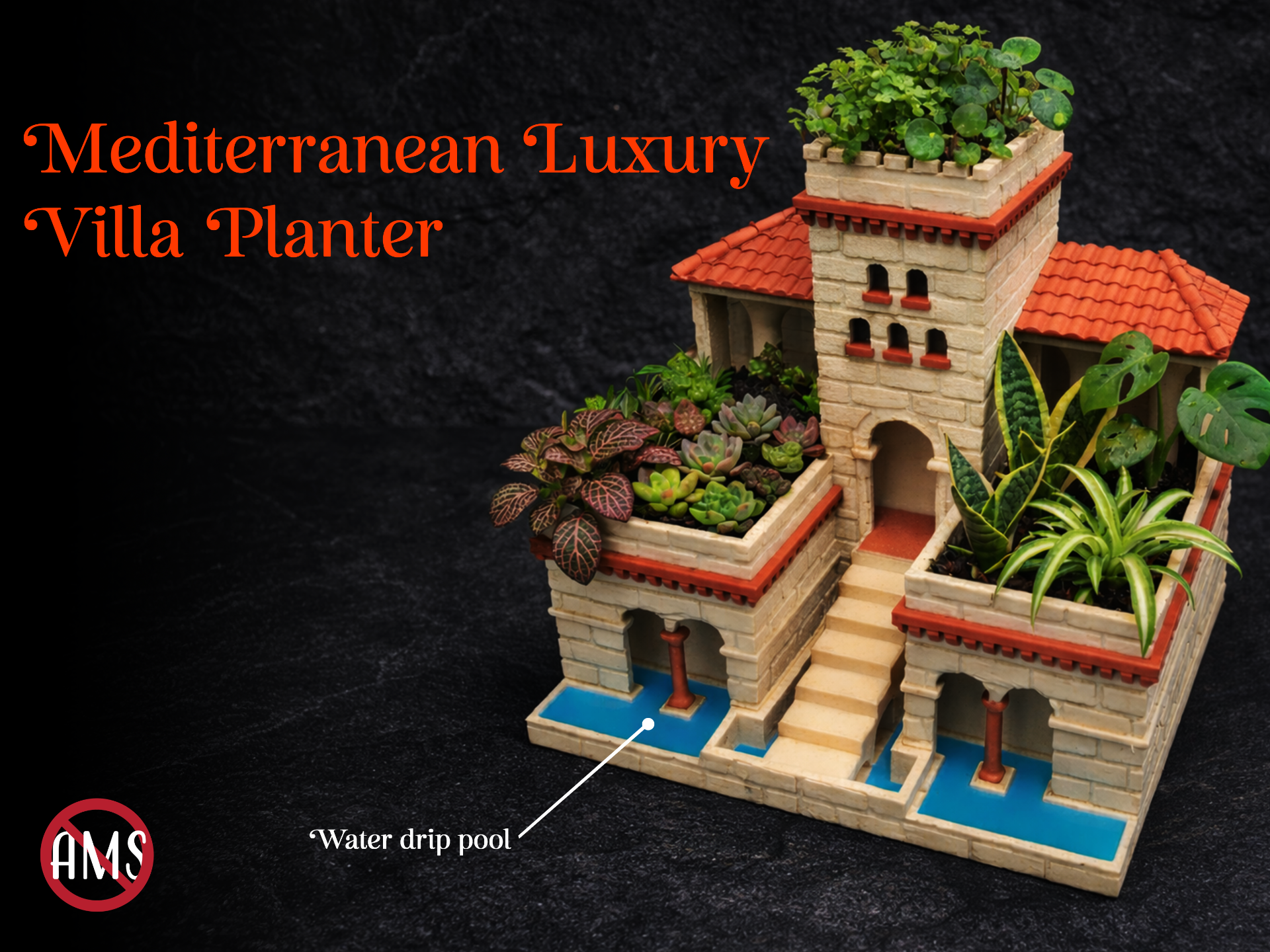 Mediterranean Luxury Villa Planter with Drip Tray