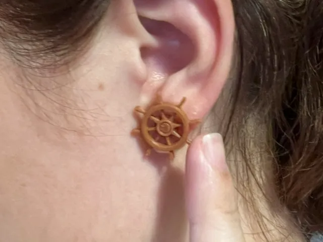 Rotating Ship's Wheel Earring (print in place)