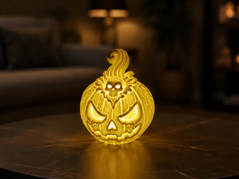 Totenkopfkuerbis "Nachtgrinser" als Windlicht