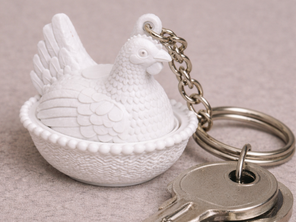 Vintage Hen on Nest Keychain