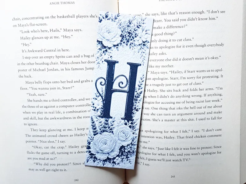 Bookmark, Monogram H, Floral Background, Hueforge