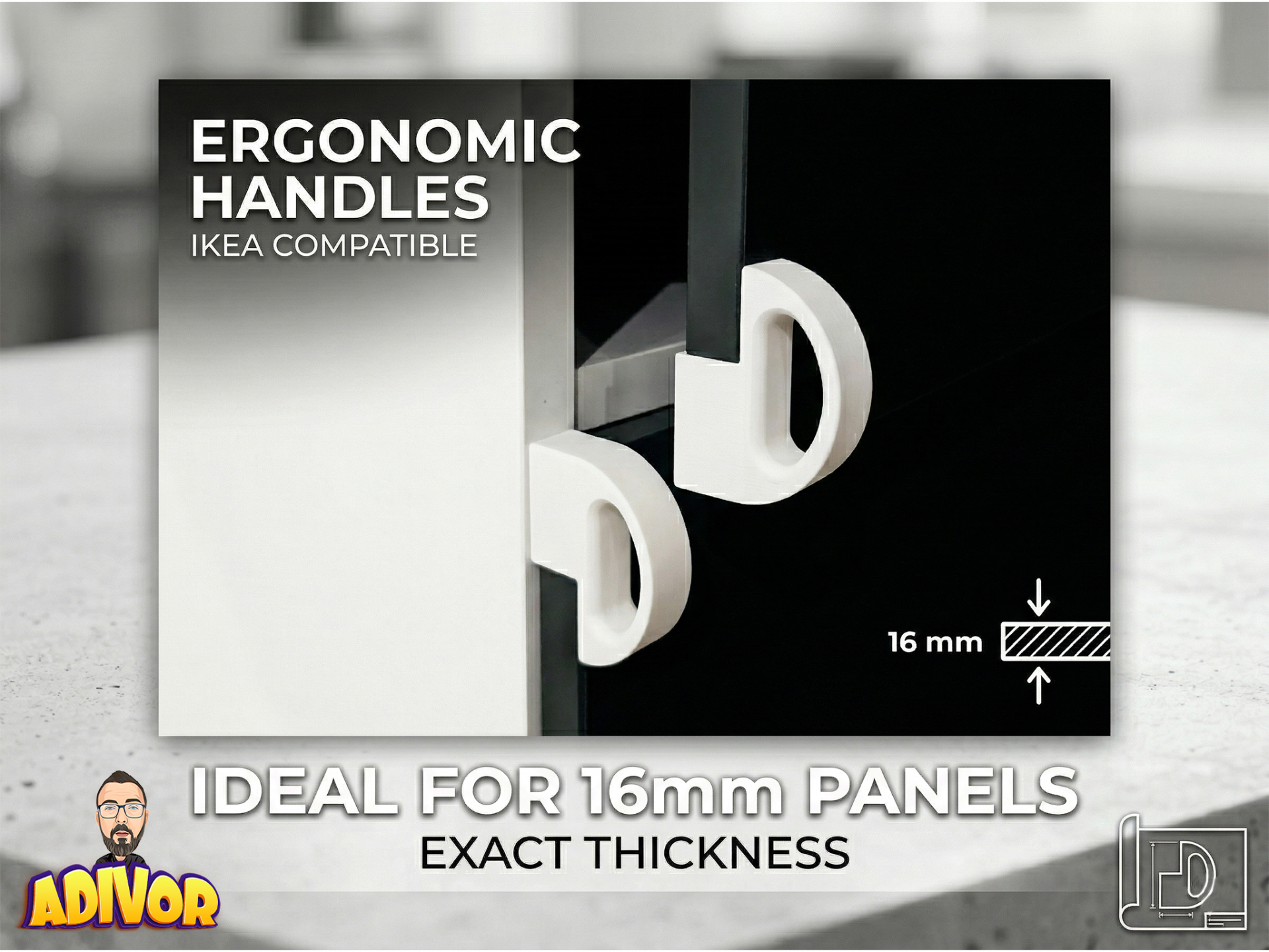Ergonomic  Handles for 16mm Panels IKEA Metod