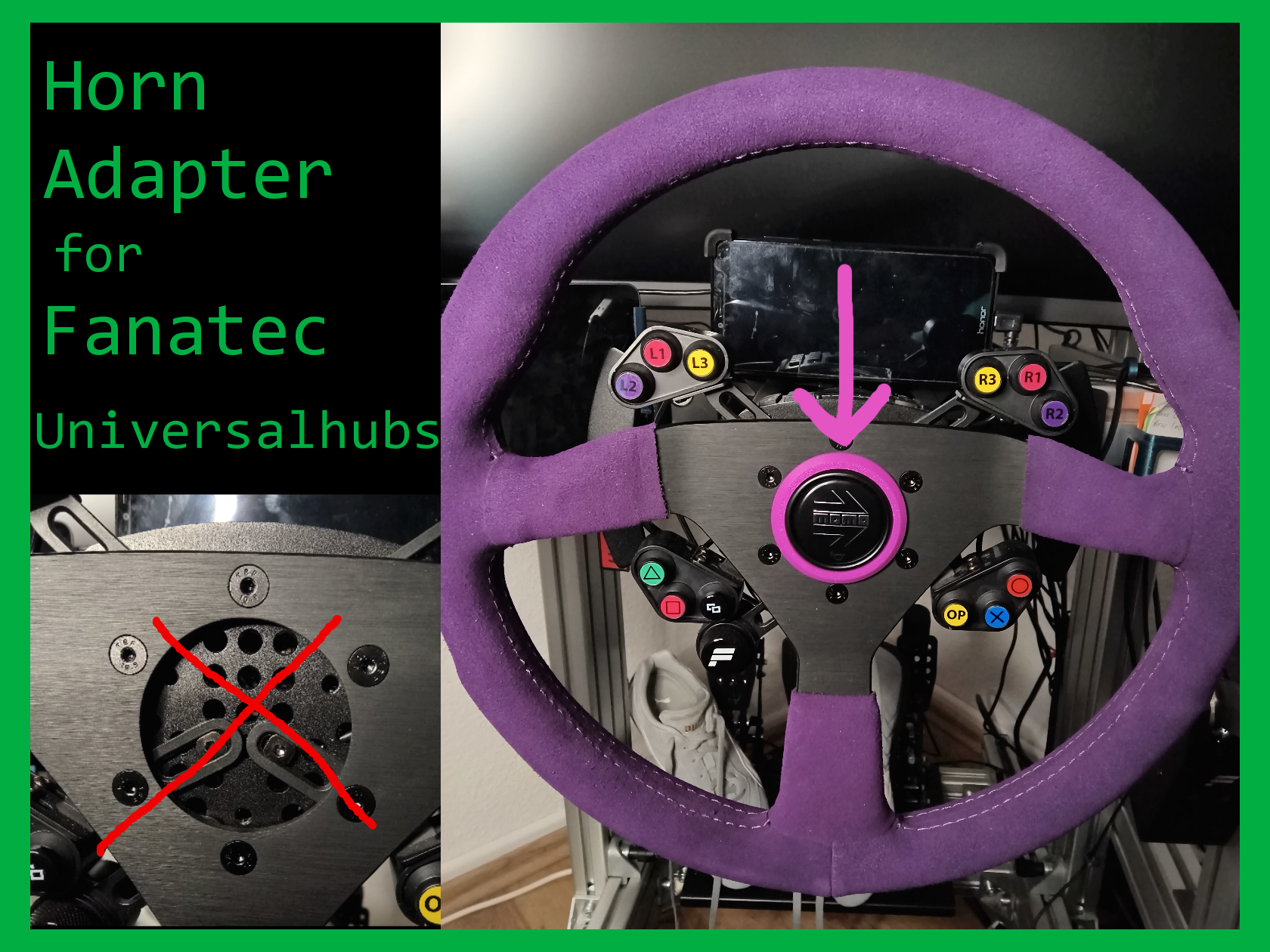 Horn Button Adapter Fanatec Universalhub 55mm hole