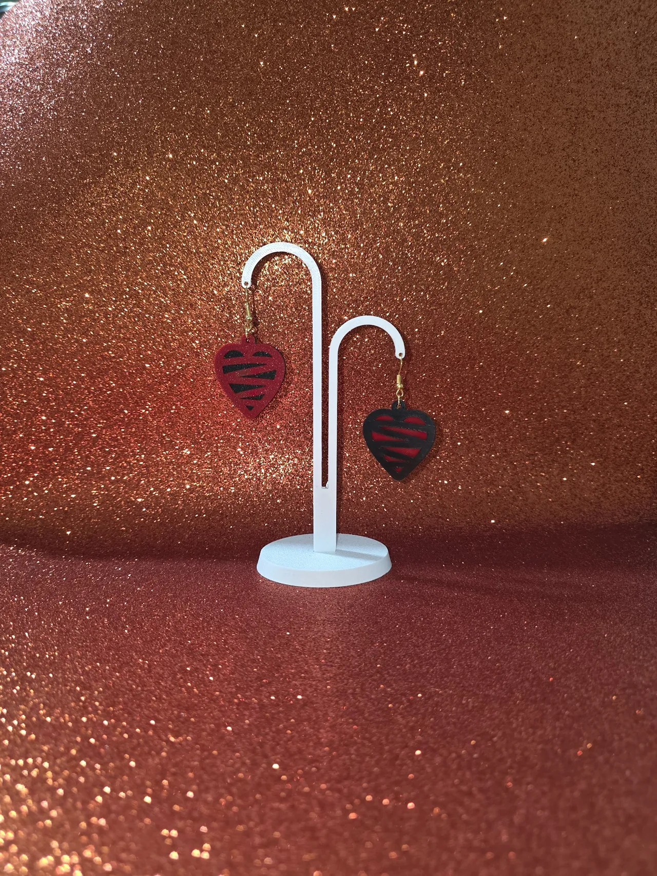 Modern zebra heart earrings view 3