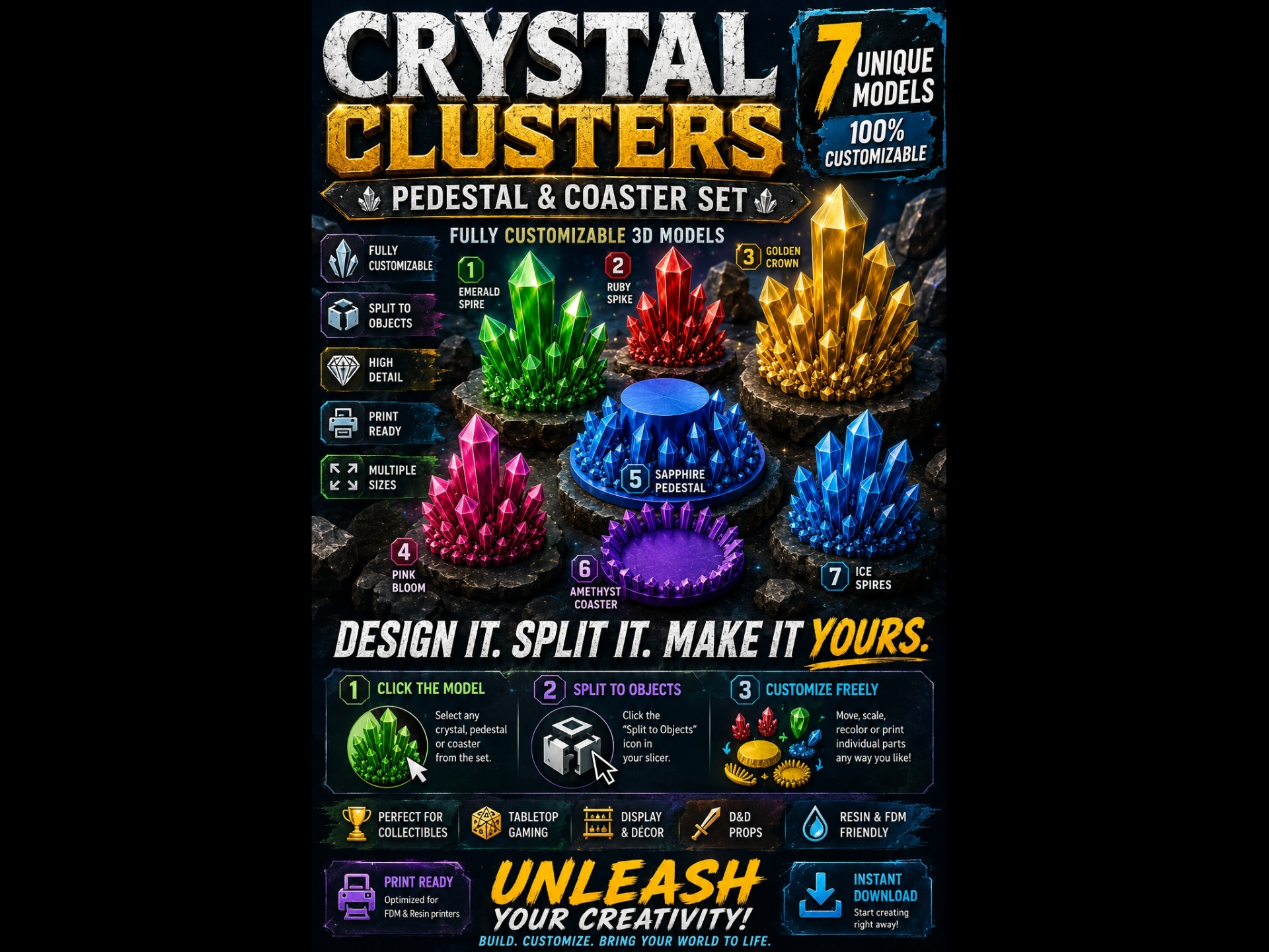 Crystal cluster set. 7 different models