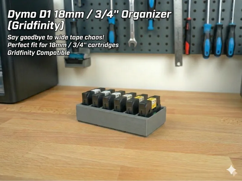 Gridfinity Dymo D1 Storage | 18mm | 6 Slots