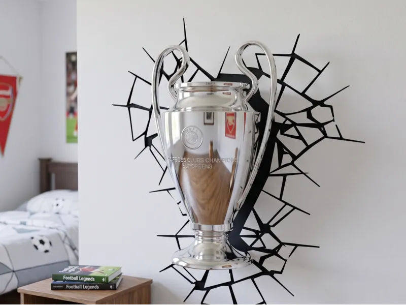 UCL Wall-Burst Trophy – 3D Crack Effect Illusion