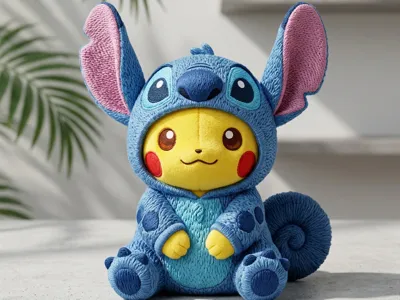 Pikachu in Stitch Hoodie - Cute Printable Figure