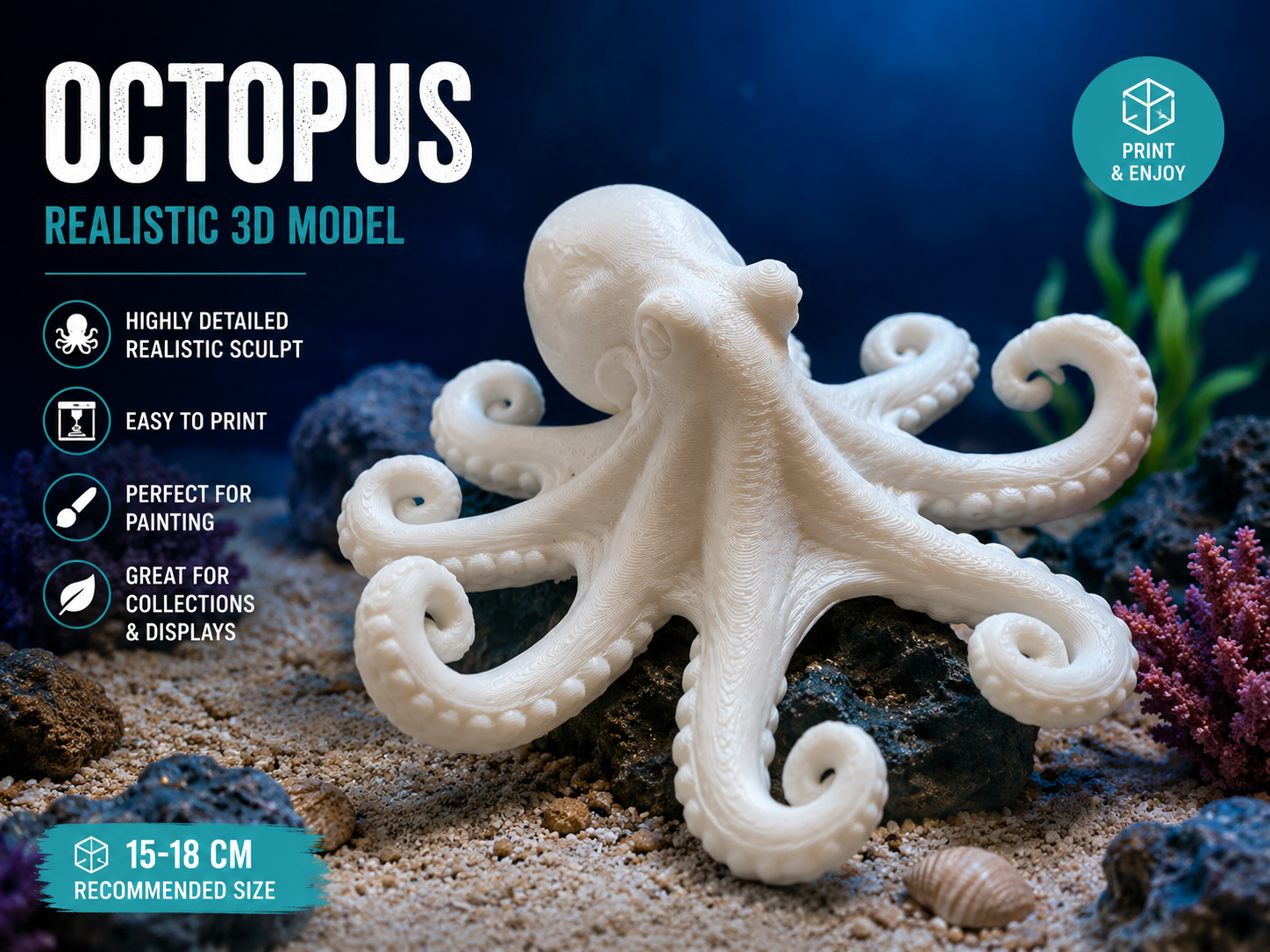 Realistic Octopus Figurine Detailed Marine Animal