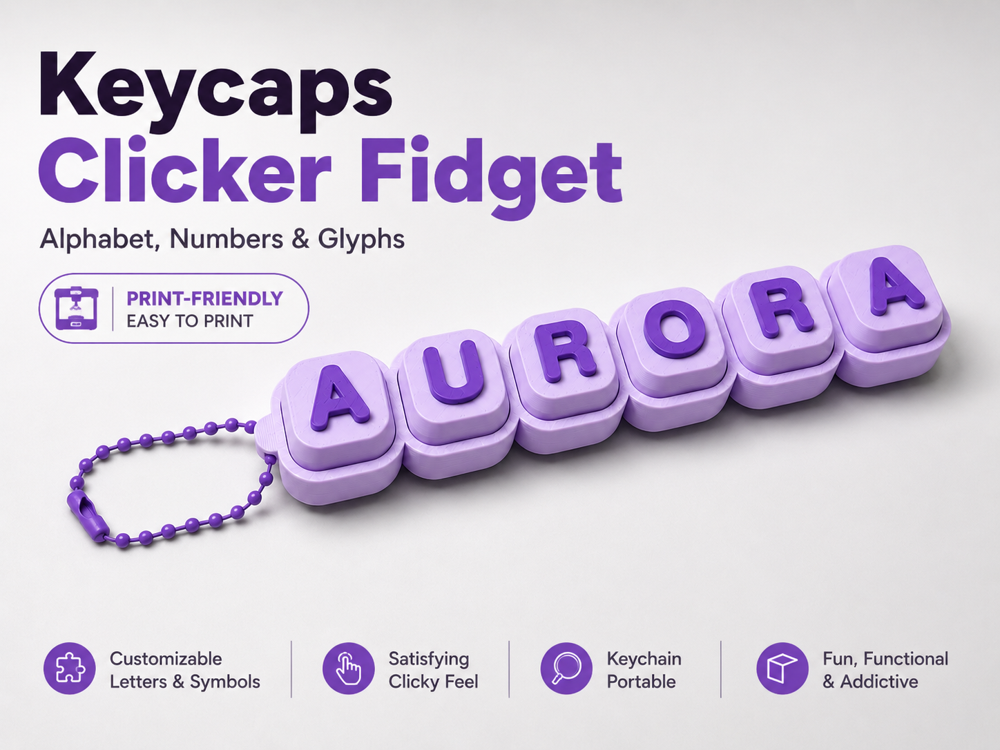 Keycaps Fidget Alphabet, Numbers, and Glyphs