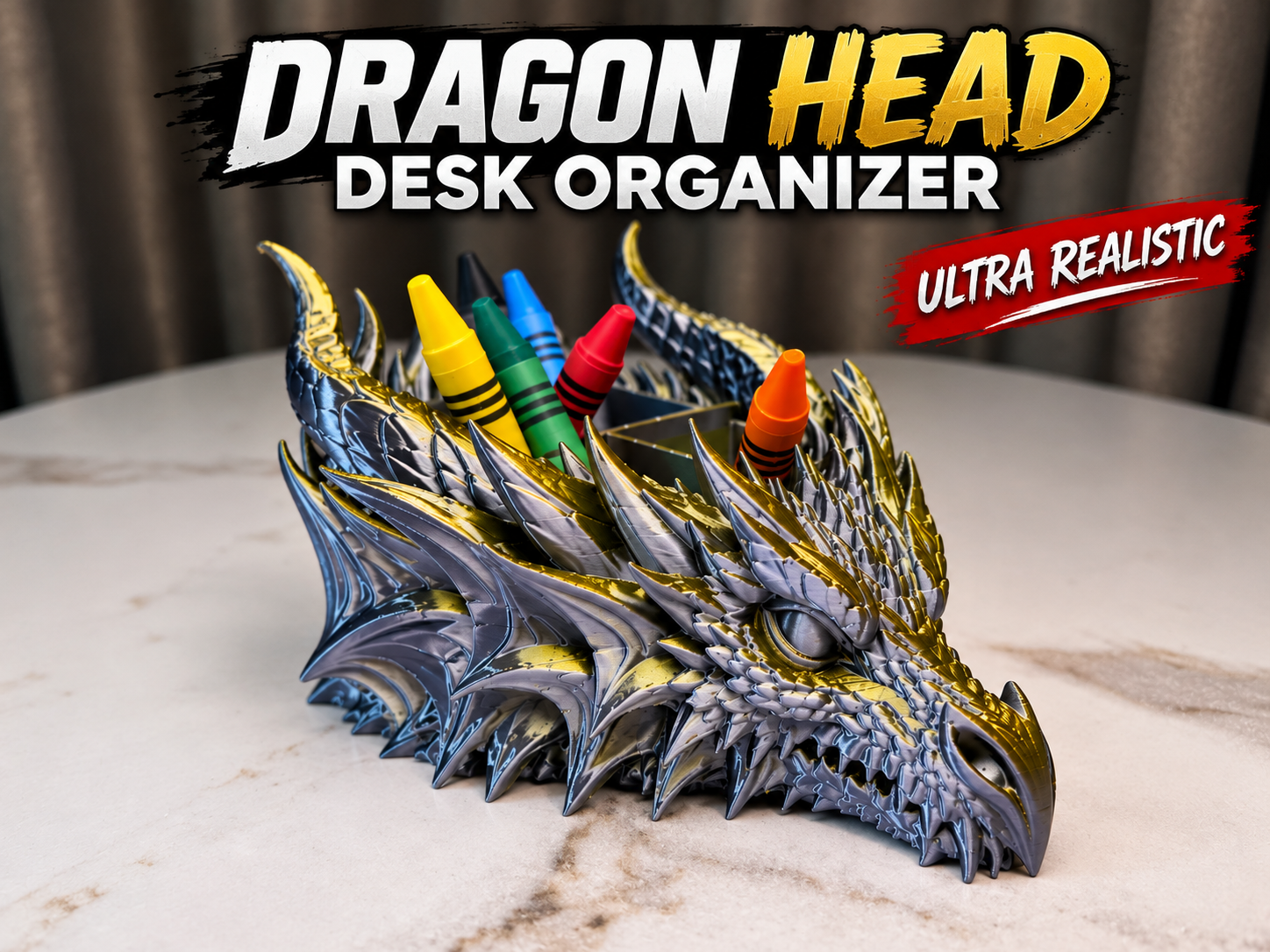 Ultra Realistic Dragon Head Desk Organizer 3D model