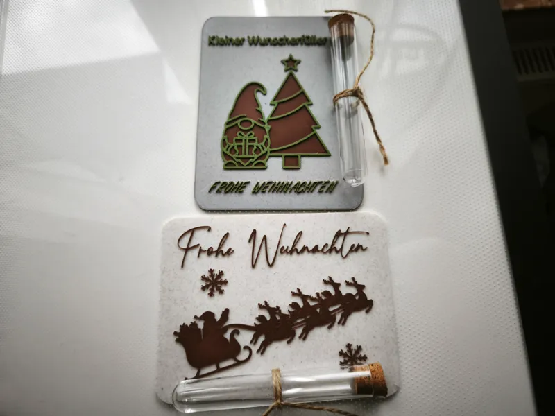 Weihnachtskarte mit Reagenzglas –Wichtel&Schlitten