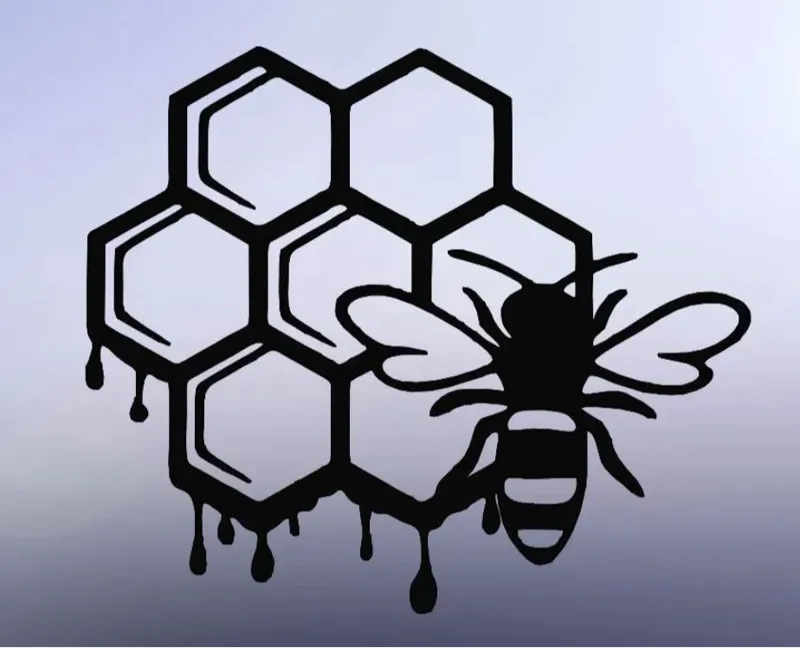 BEE ON THE HONEYCOMB, 2D BEE, WALL BEE, LINE ART