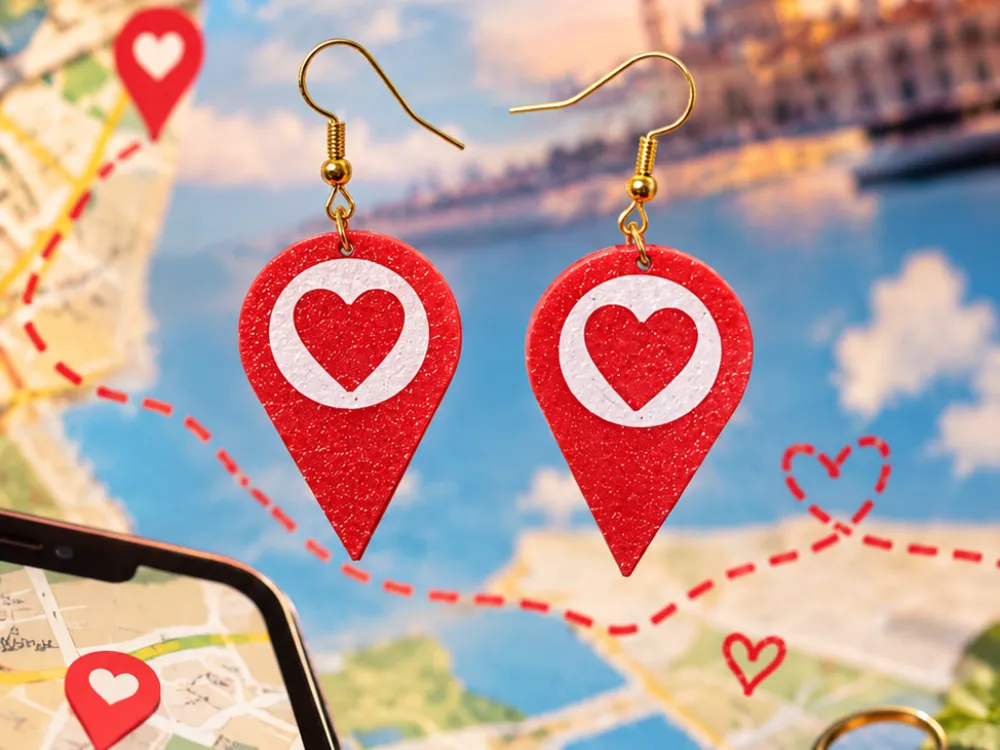 Heart G-Maps earrings - Free 3D Print Model - MakerWorld