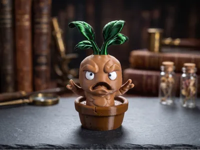 Angry mandrake root in a pot