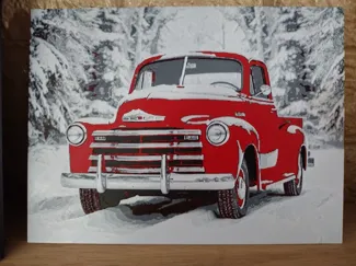 Hueforge Red Truck Winter Scene