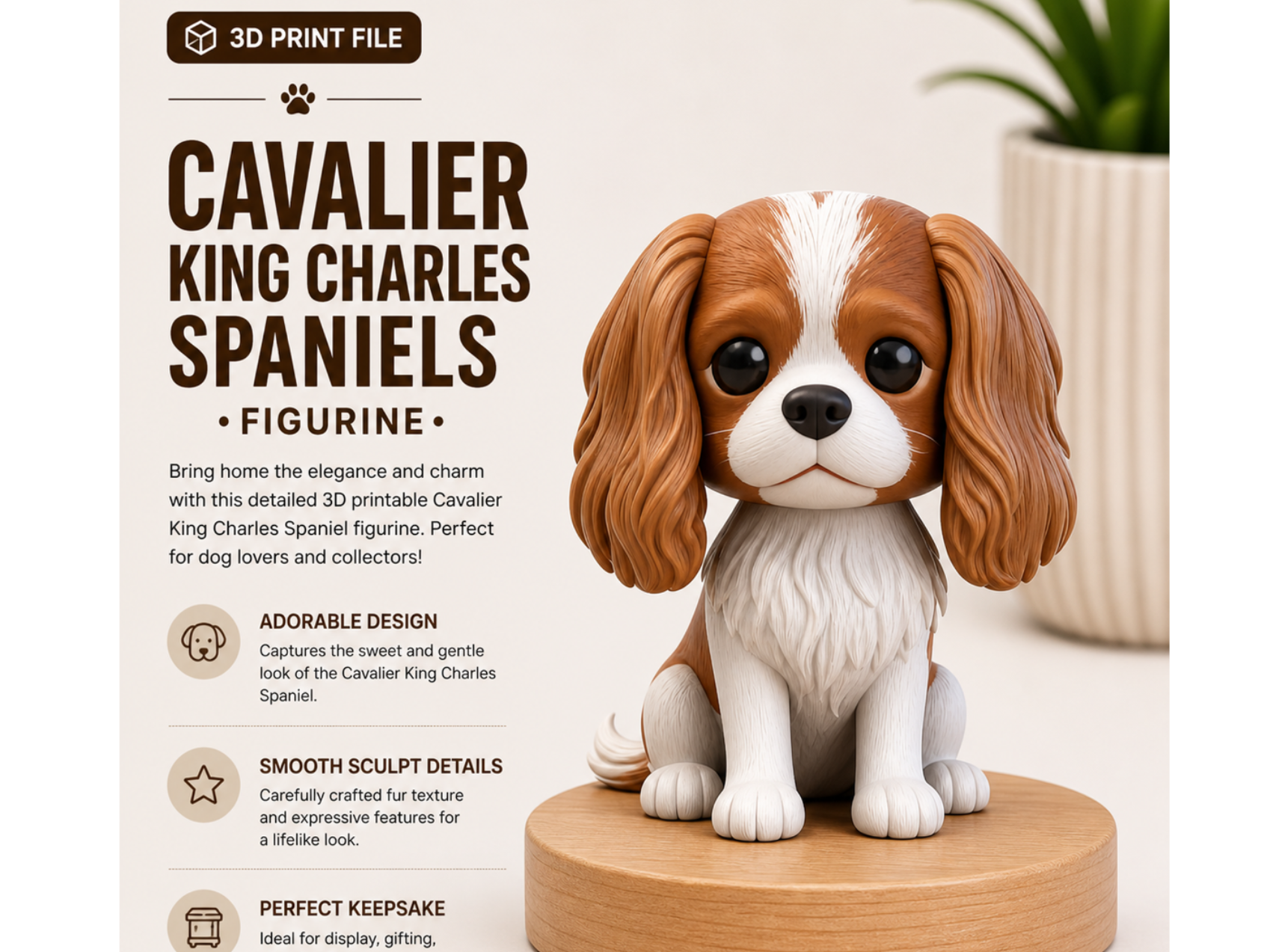 Cavalier King Charles Spaniels  Dog puppy figurine