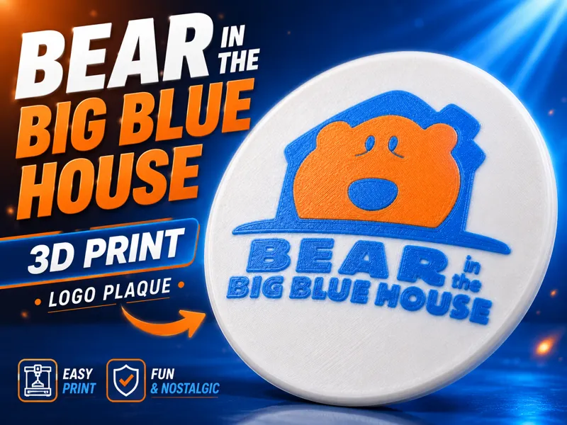 Bear Big Blue House 3D Logo Plaque