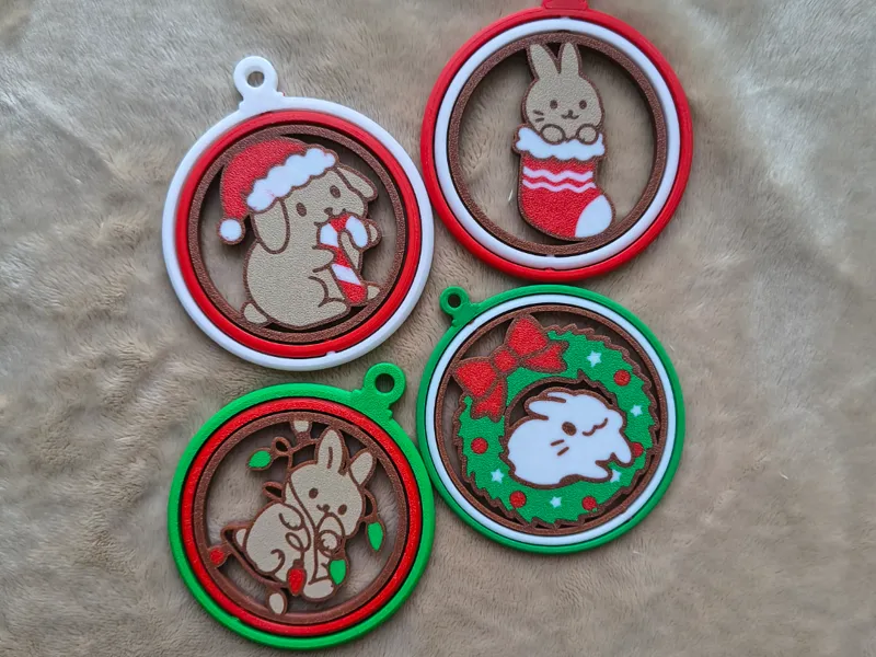 Cute Bunny Christmas Ornaments, Decoration Set