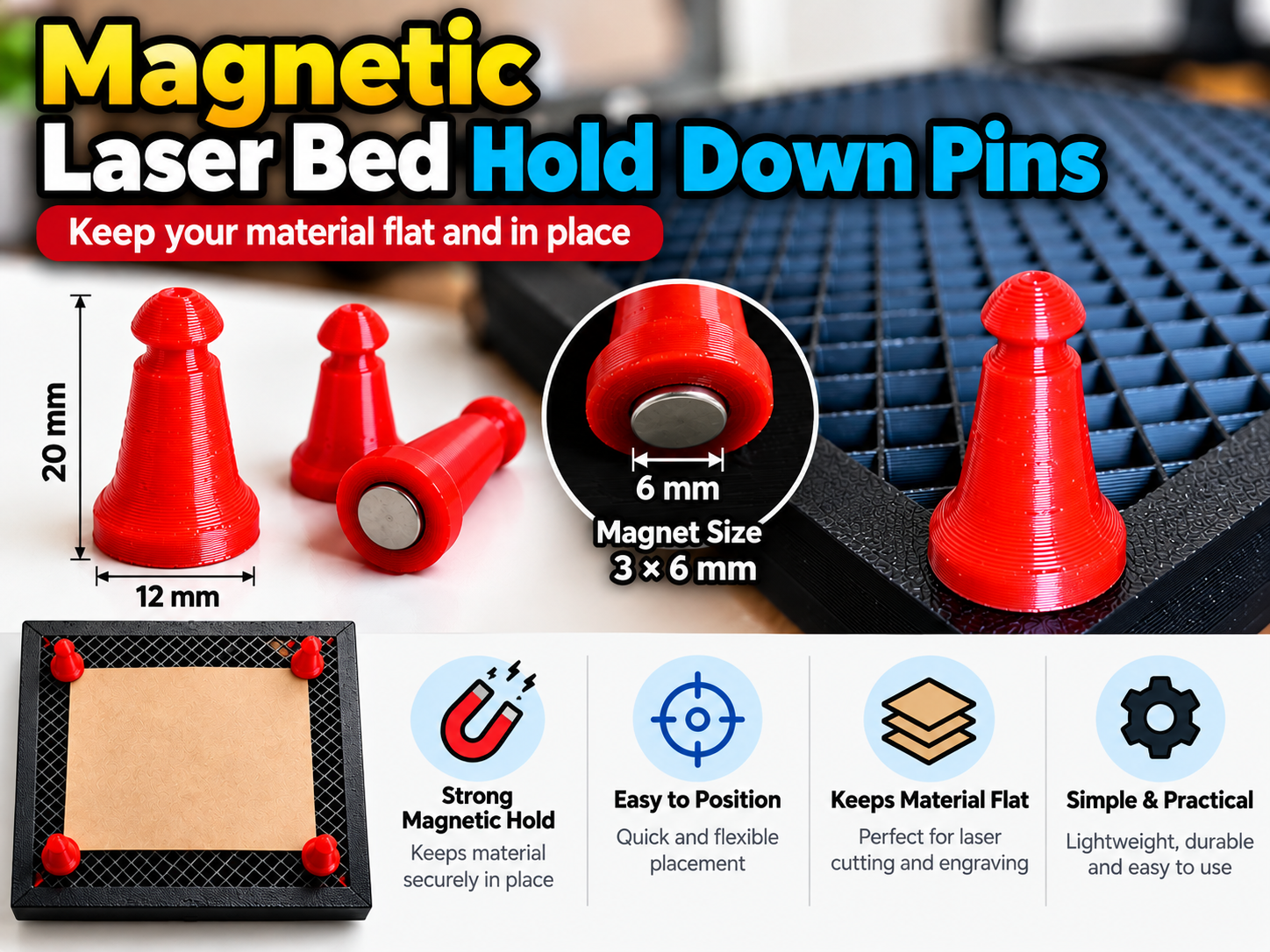 Magnetic Laser Bed Hold Down Pins 3D model