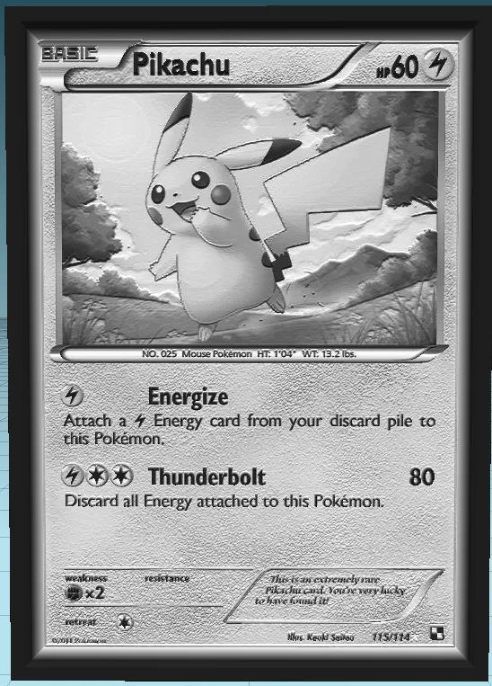High-Res Pikachu Black and White #115 Lithophane: Electrifying Art