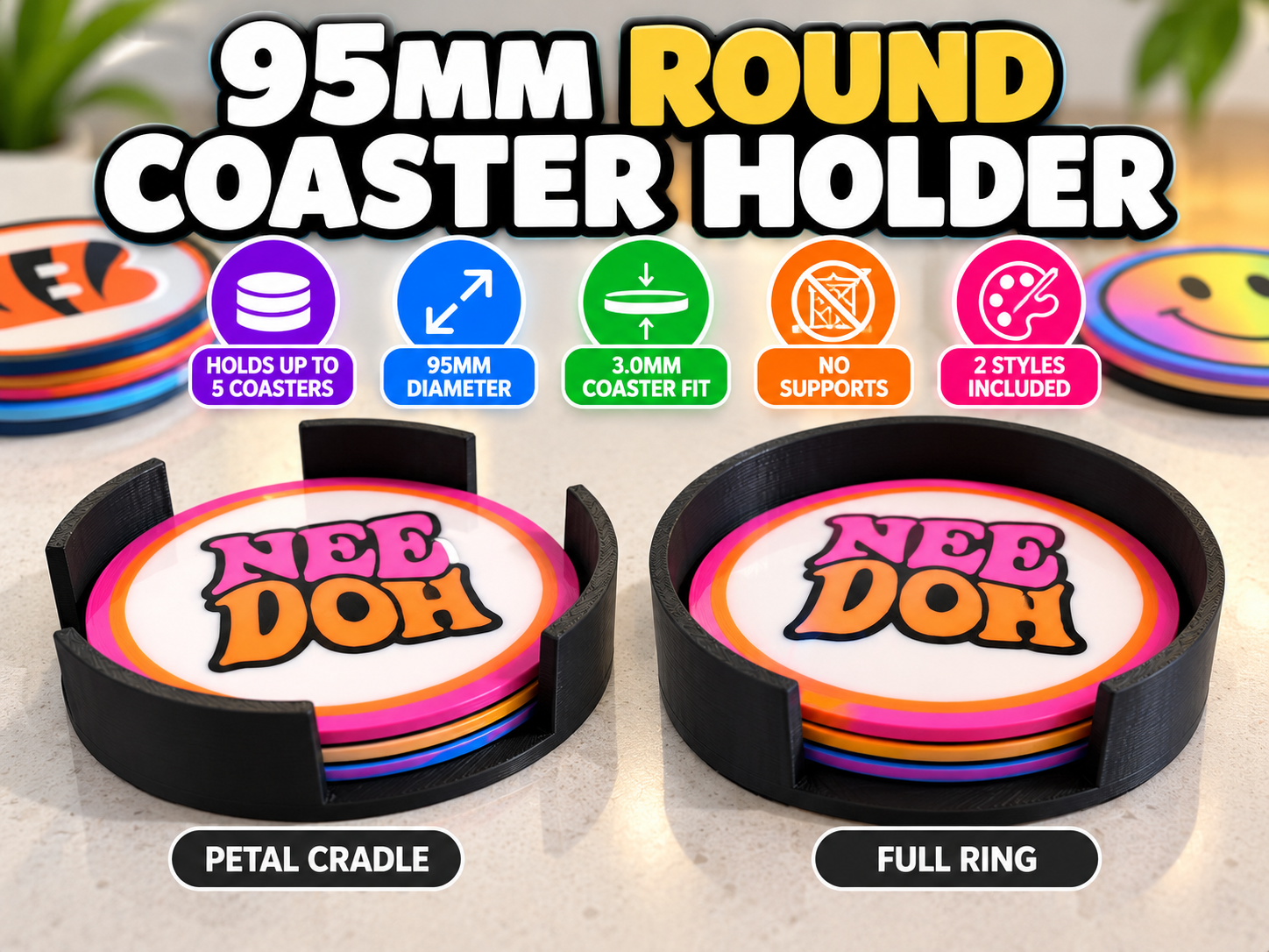 Round Coaster Holder for 95mm Coasters 3D model